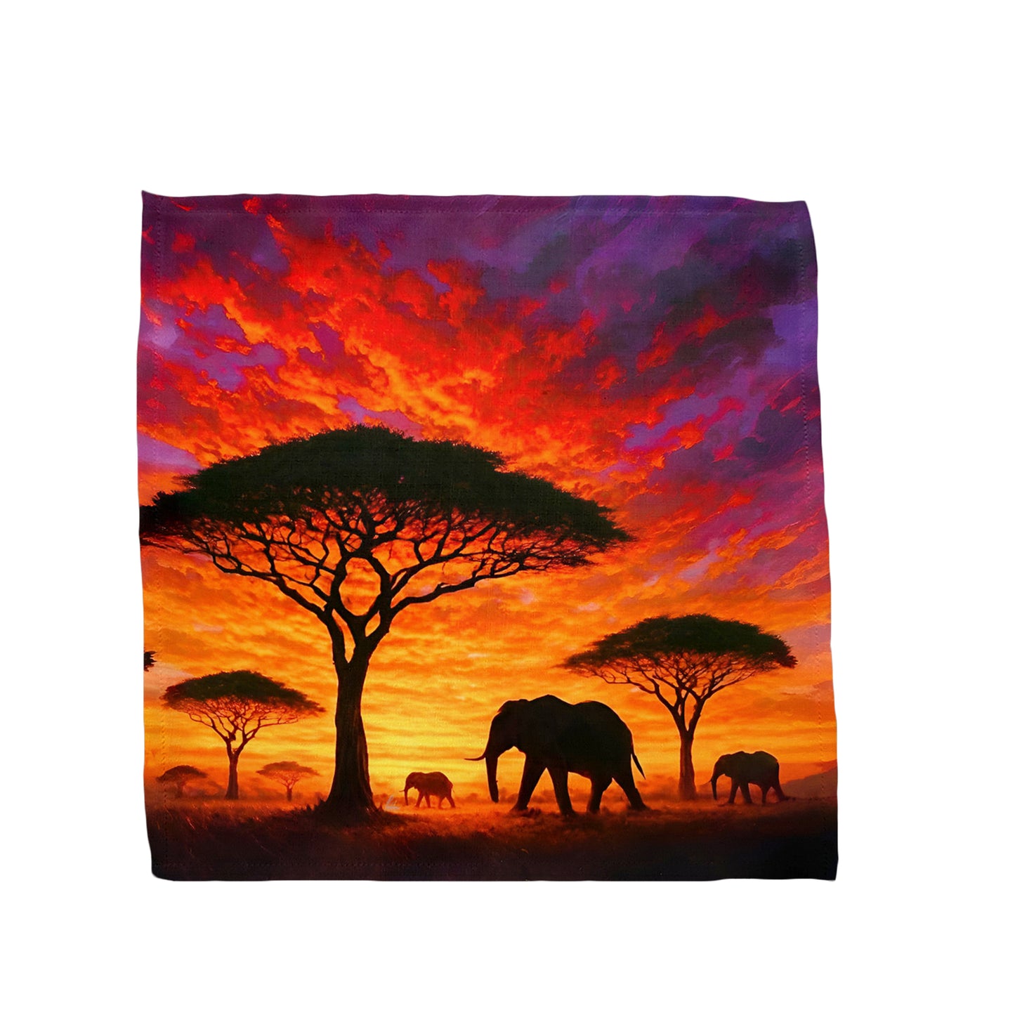 Savannah Sunset with Elephants and Acacias Napkins by Nathan Pieterse