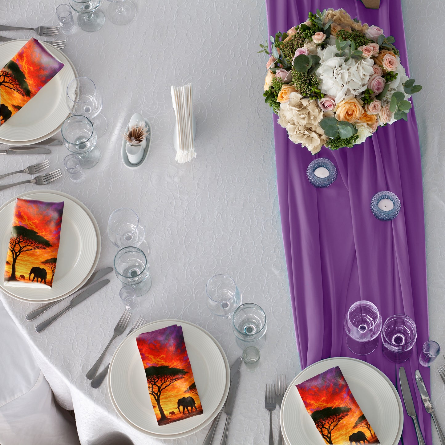 Savannah Sunset with Elephants and Acacias Napkins by Nathan Pieterse