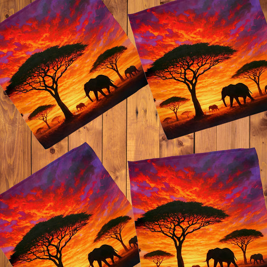 Savannah Sunset with Elephants and Acacias Napkins by Nathan Pieterse