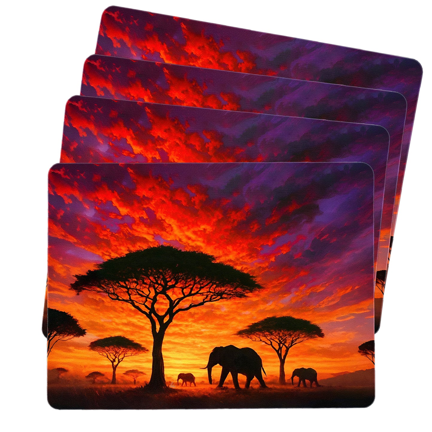 Savannah Sunset with Elephants and Acacias Placemats by Nathan Pieterse