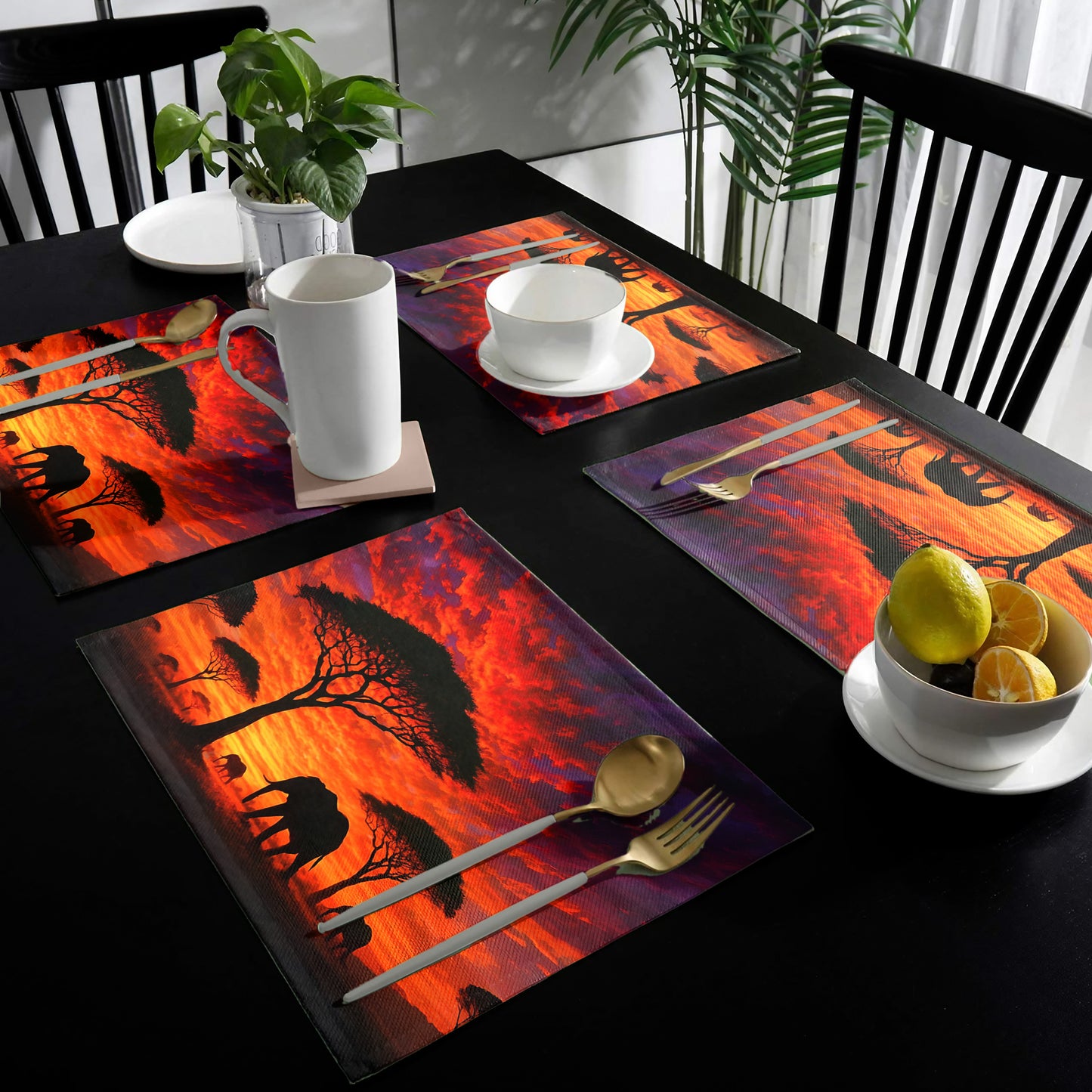 Savannah Sunset with Elephants and Acacias Placemats by Nathan Pieterse