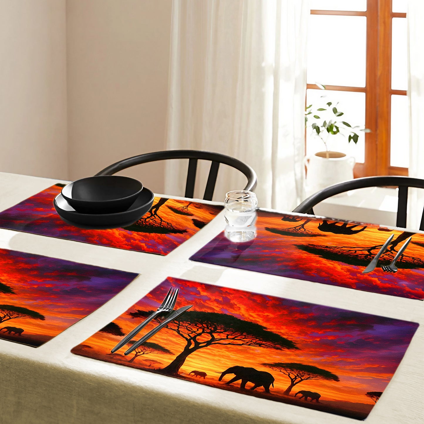 Savannah Sunset with Elephants and Acacias Placemats by Nathan Pieterse