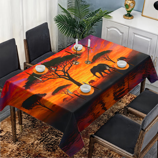 Savannah Sunset with Elephants and Acacias Rectangle Tablecloth by Nathan Pieterse