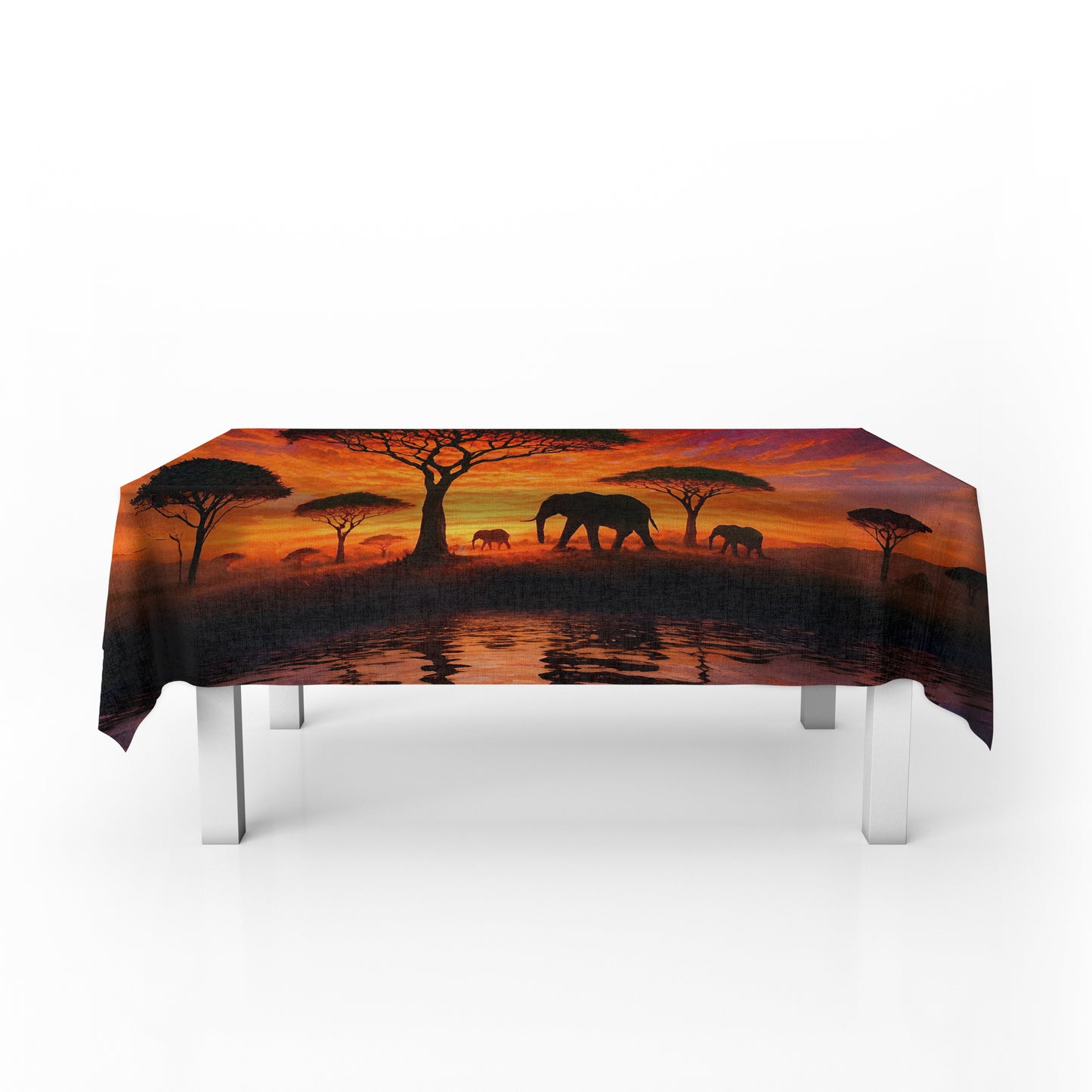 Savannah Sunset with Elephants and Acacias Rectangle Tablecloth by Nathan Pieterse