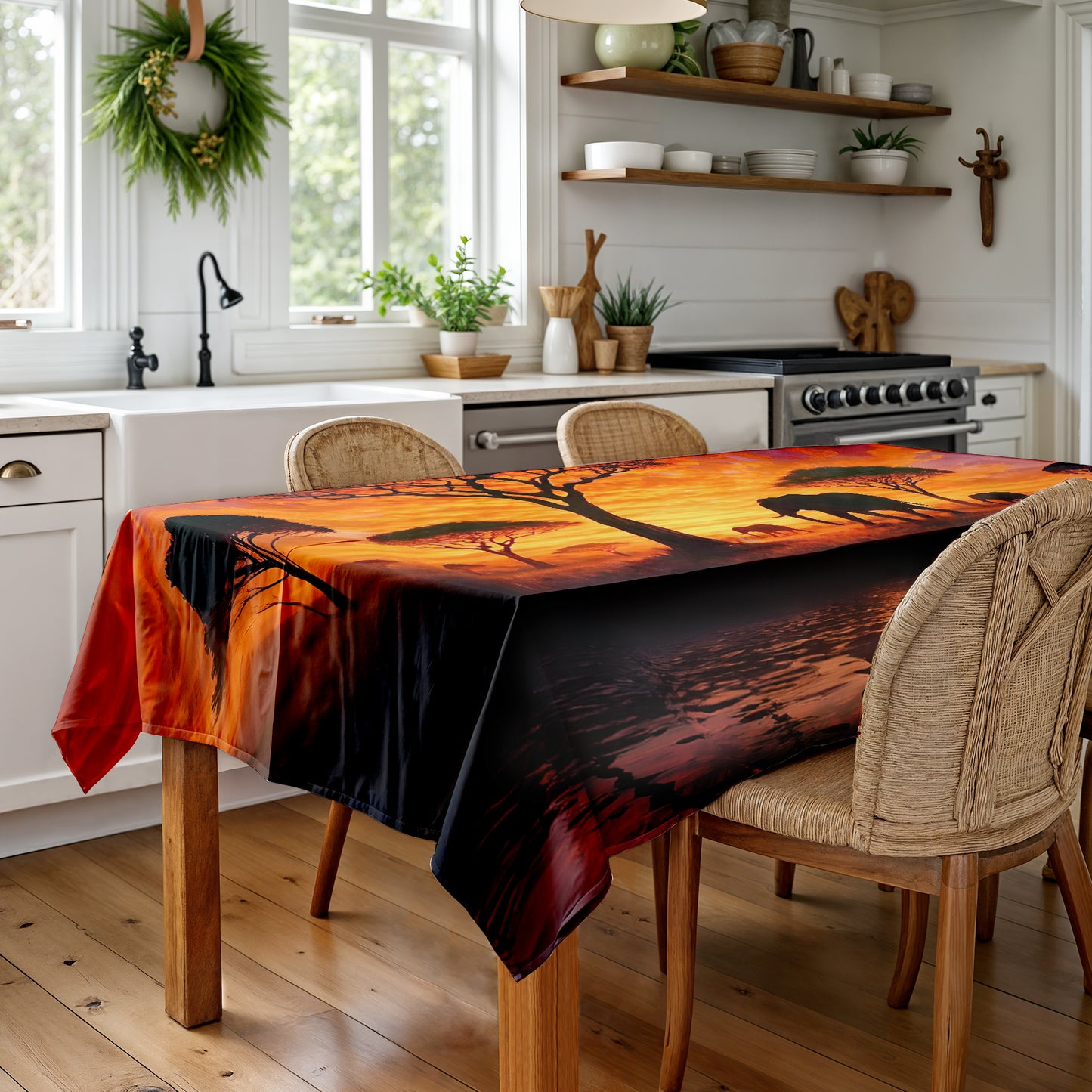 Savannah Sunset with Elephants and Acacias Rectangle Tablecloth by Nathan Pieterse