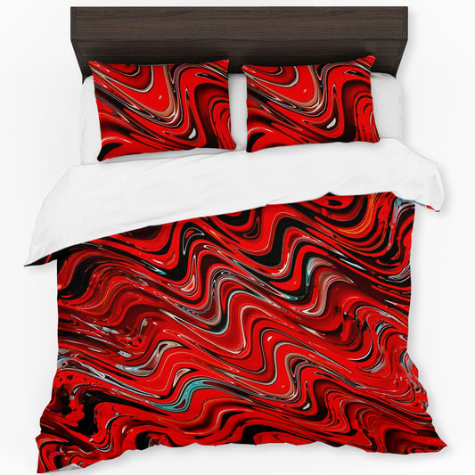 Scarlet Red Stream Duvet Cover Set