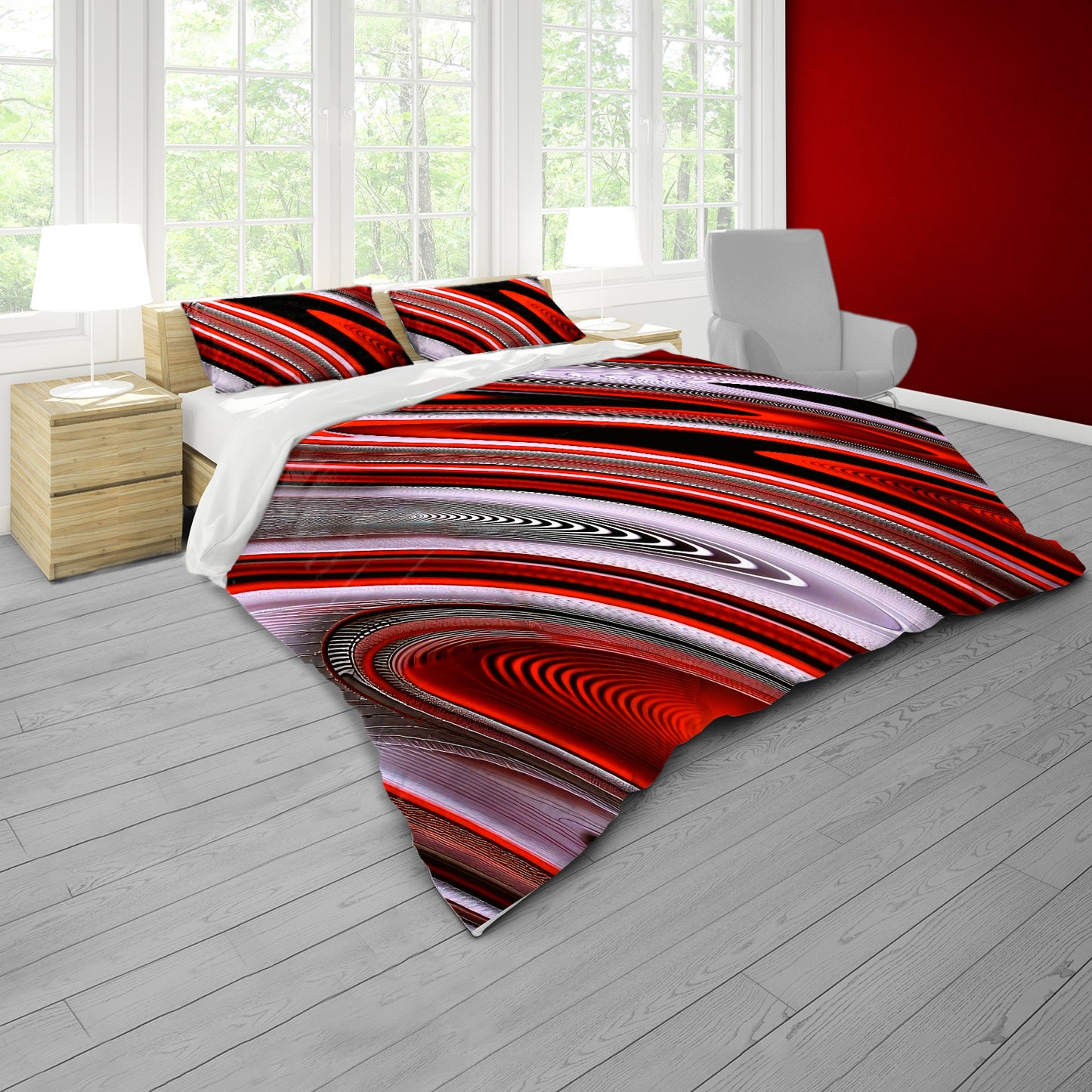 Scarlet Red & Grey Duvet Cover Set