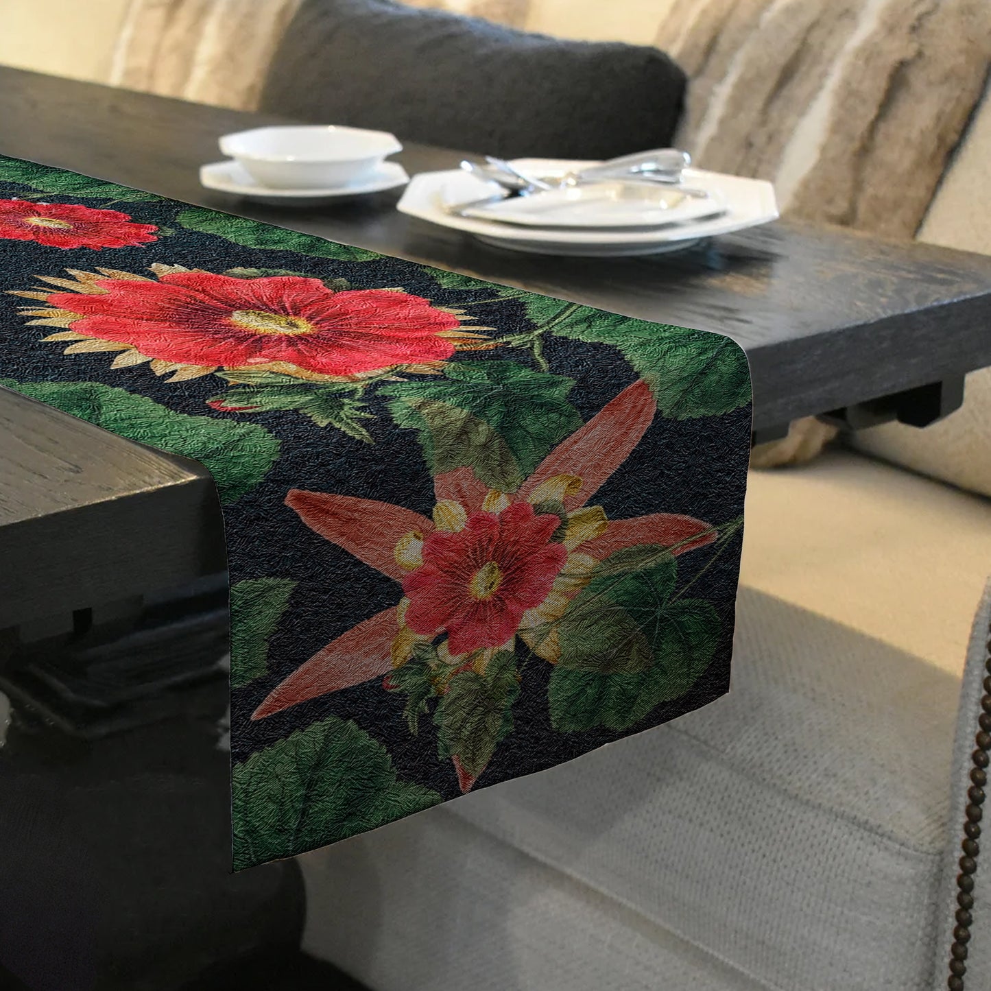 Scattered Red Flower Pattern Table Runner By Mark van Vuuren