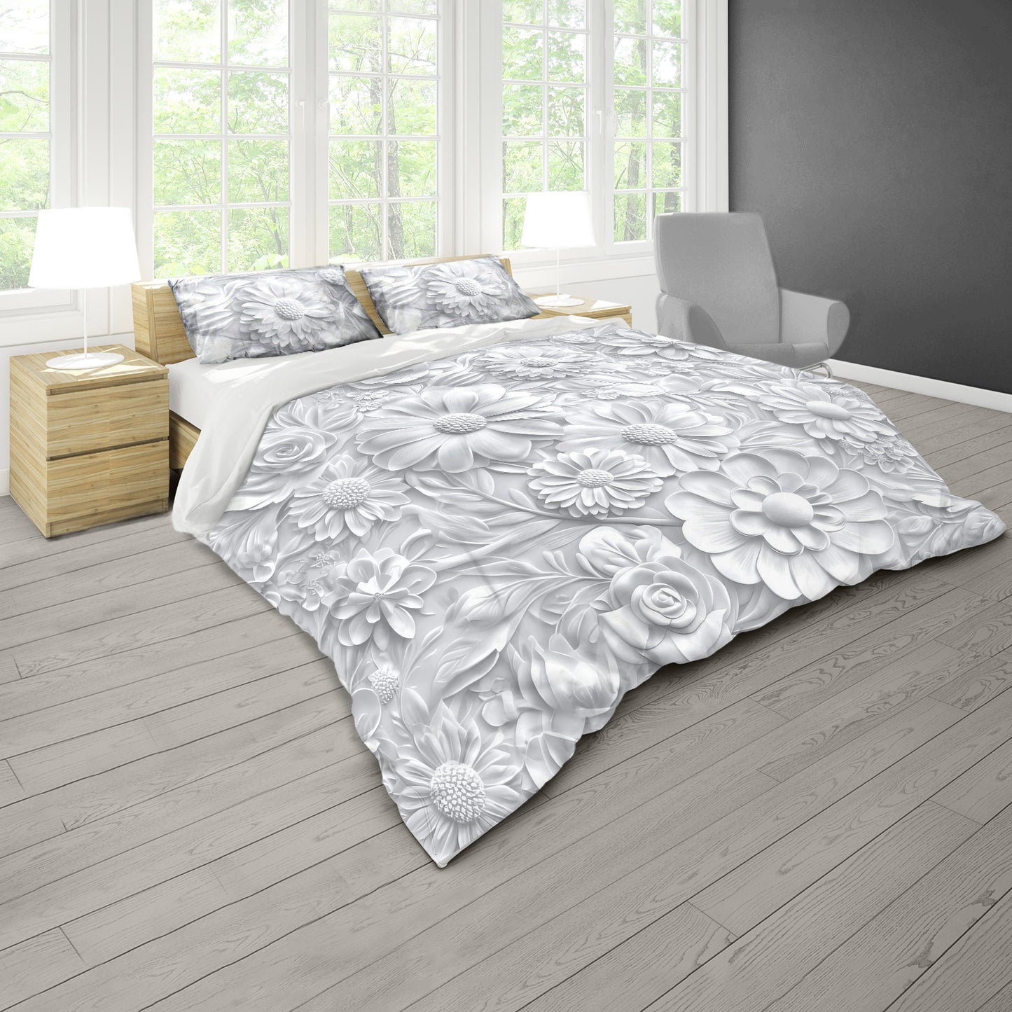 Sculpted Flowers Duvet Cover Set