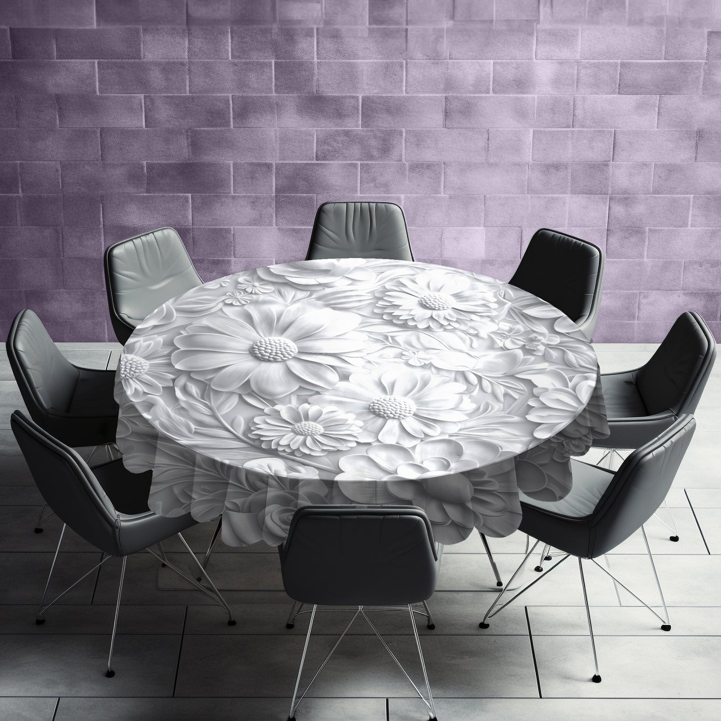 Sculpted Flowers Round Tablecloth