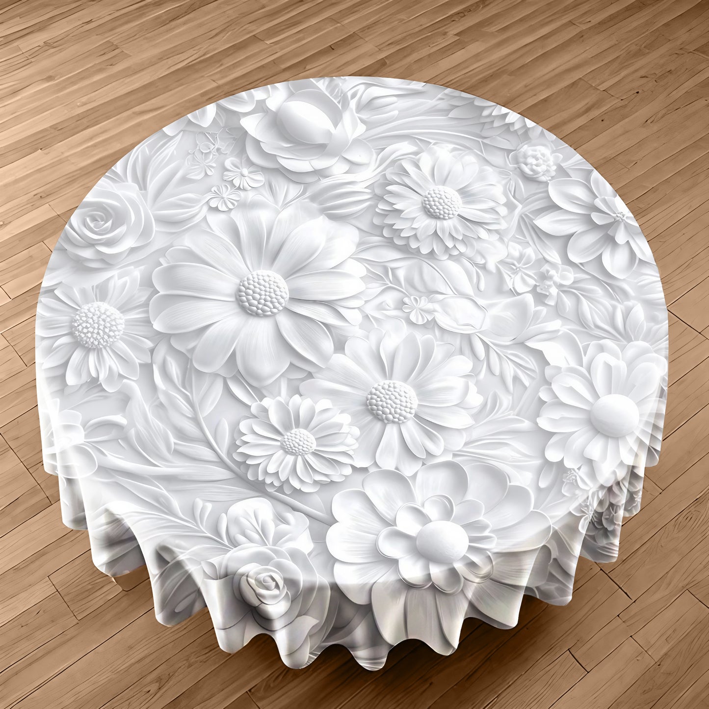 Sculpted Flowers Round Tablecloth