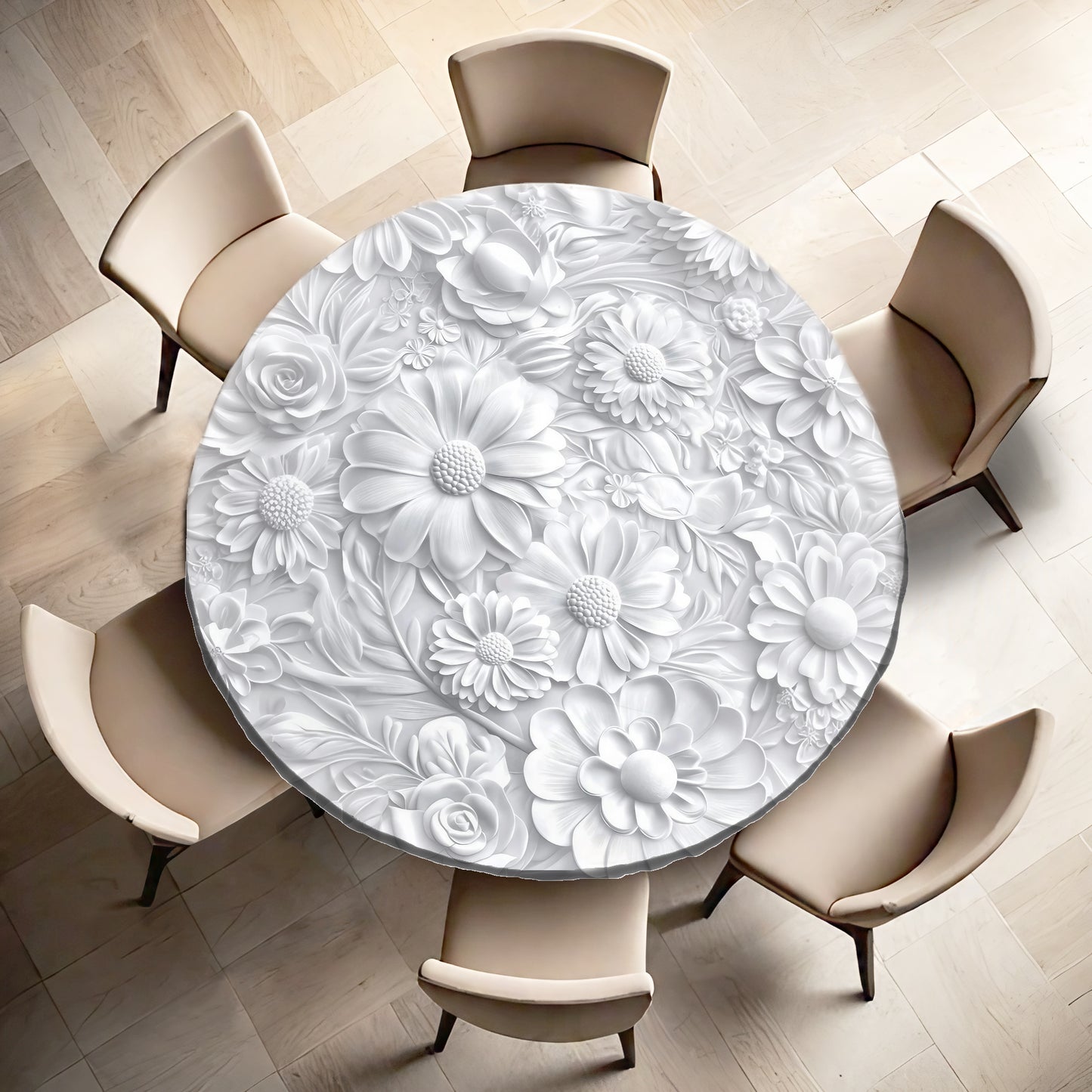 Sculpted Flowers Round Tablecloth