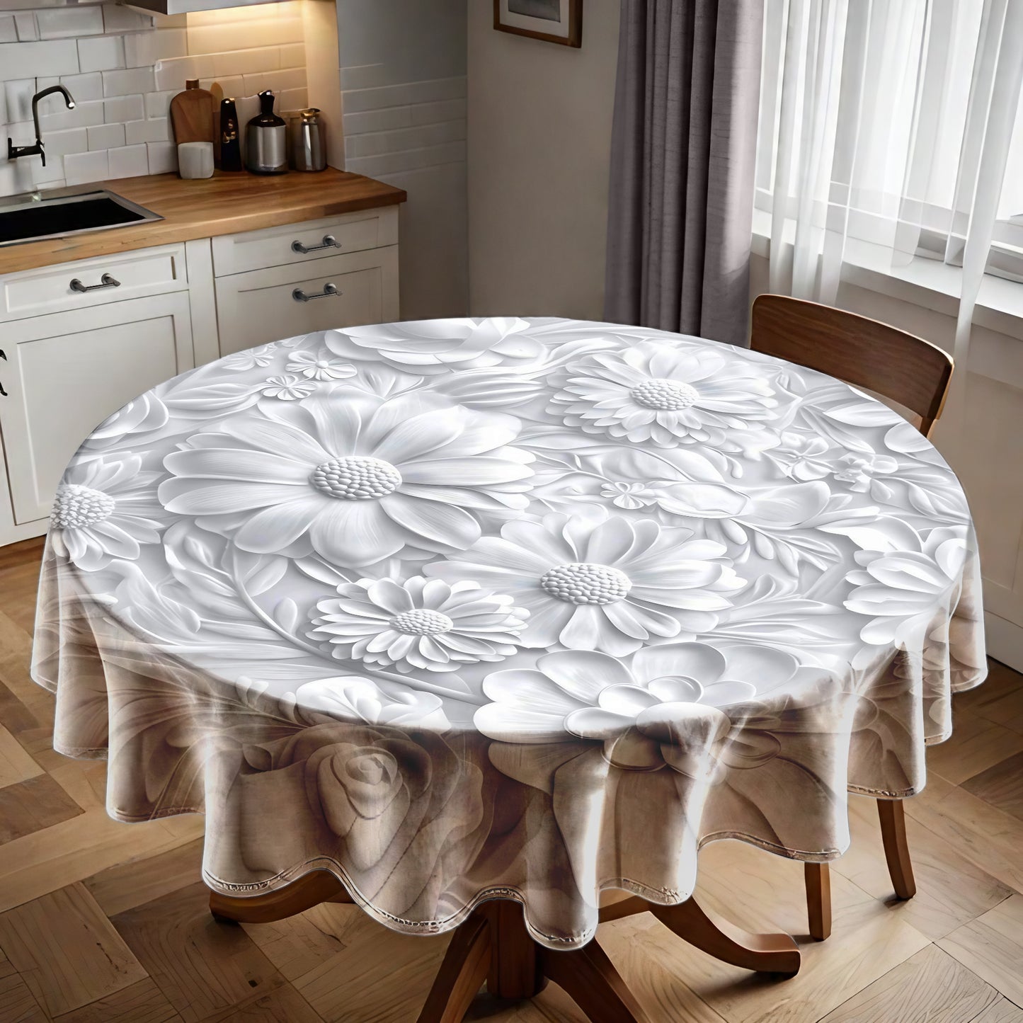 Sculpted Flowers Round Tablecloth
