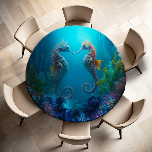 Sea Horse Love Round Tablecloth