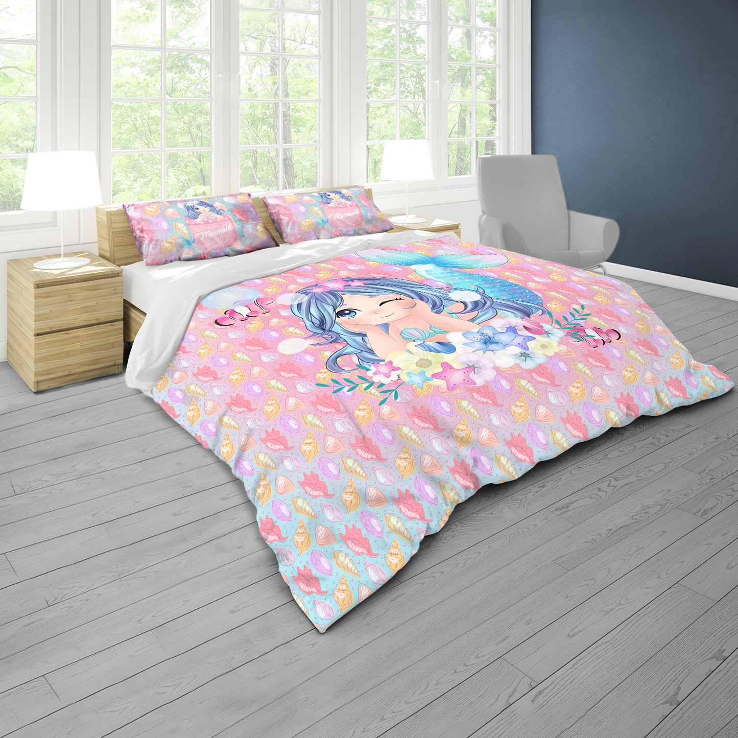 Sea Shell Mermaid Kids Duvet Cover Set