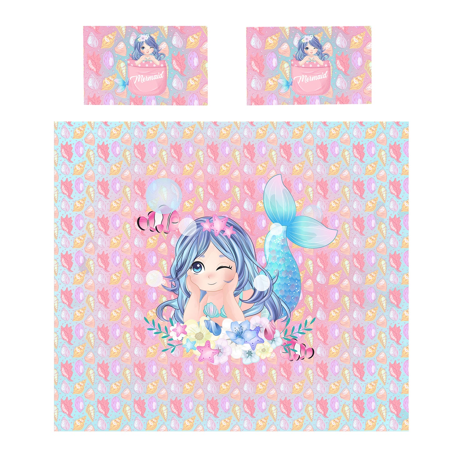 Sea Shell Mermaid Kids Duvet Cover Set