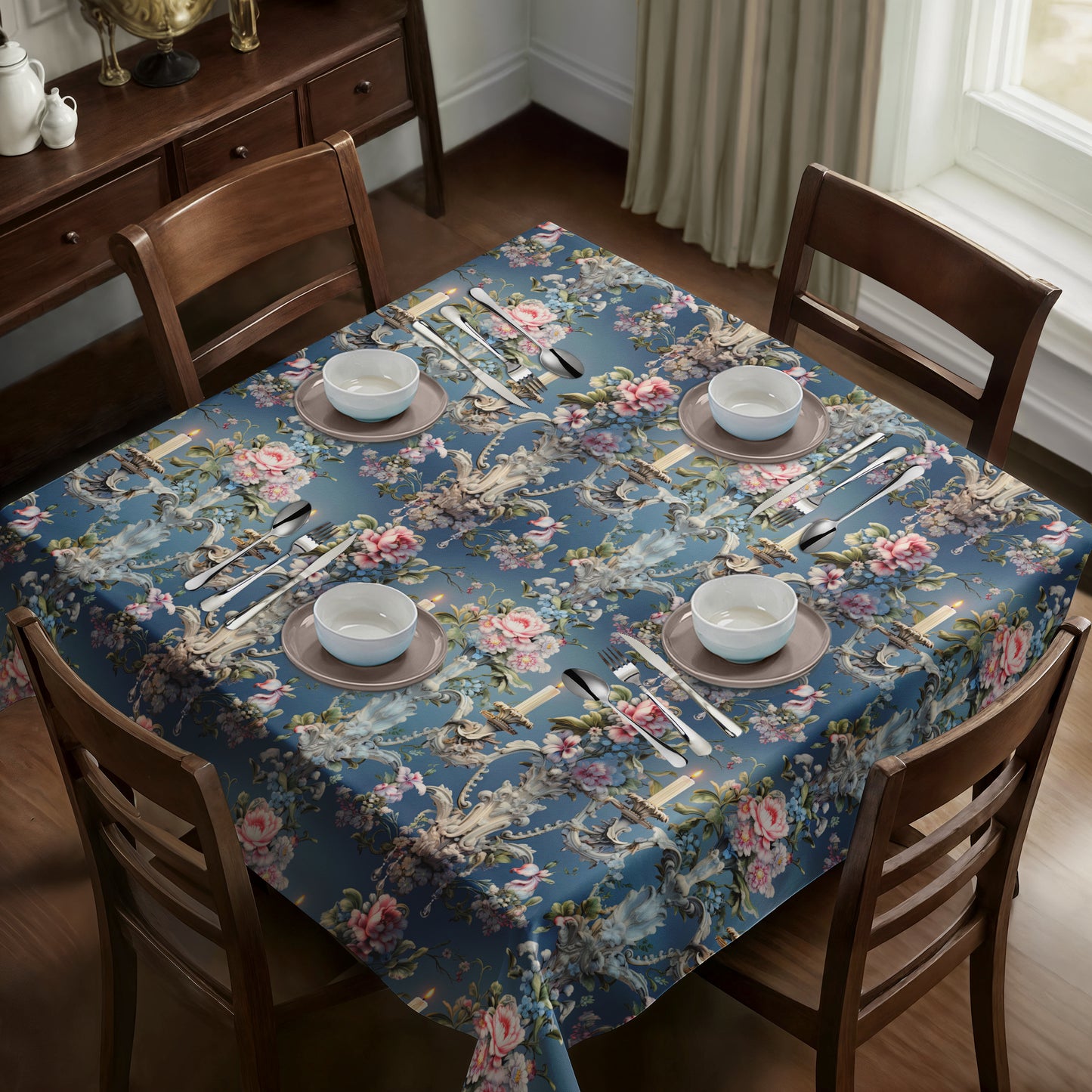 Seagreen and Candle Ligh Square Tablecloth