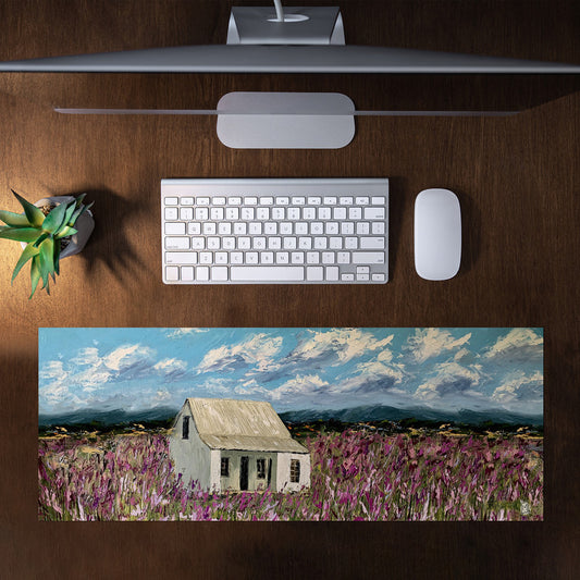 Secluded House in Flower Field Large Desk Pad By Juanette Menderoi