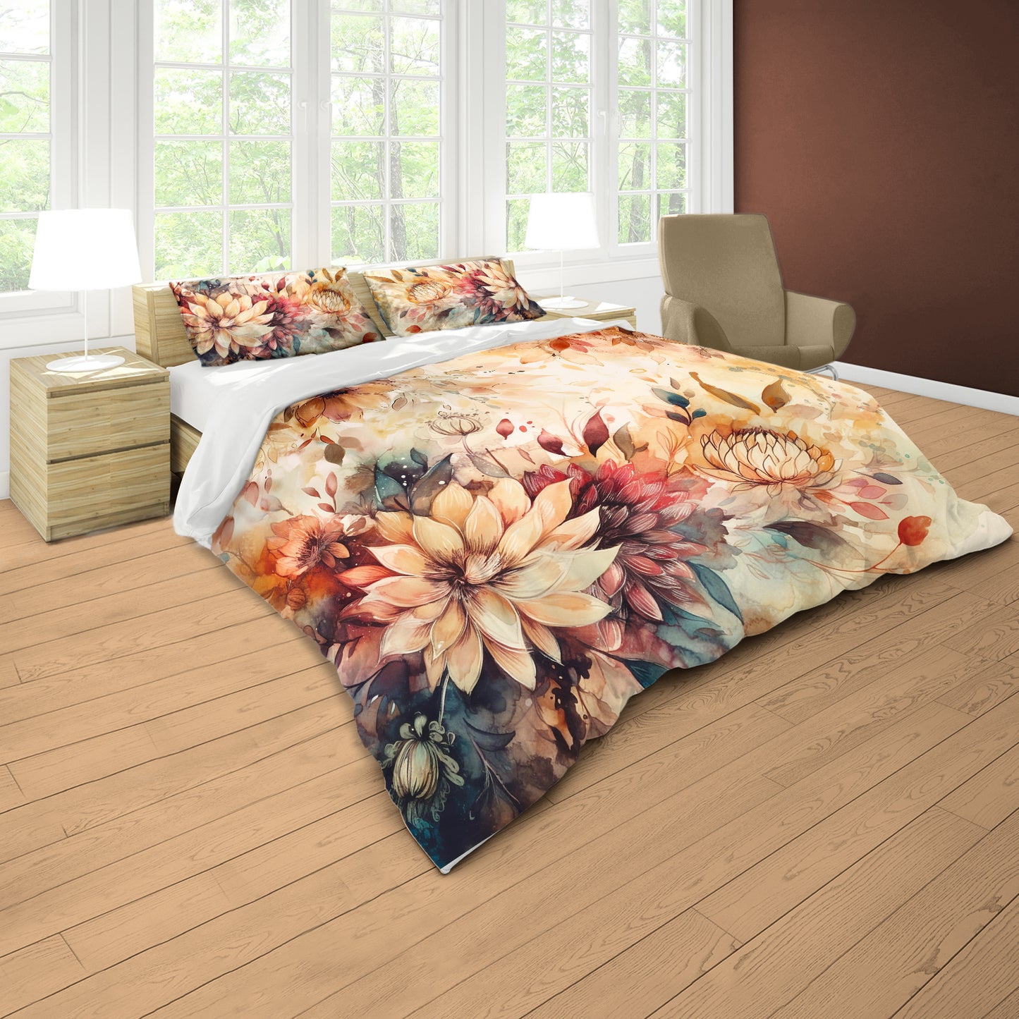 Sepia Petals Duvet Cover Set