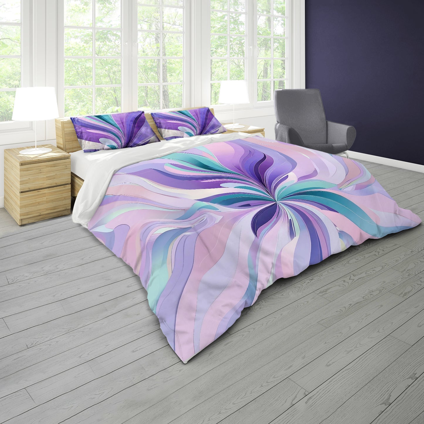 Shades of Purple and Aqua Duvet Cover Set