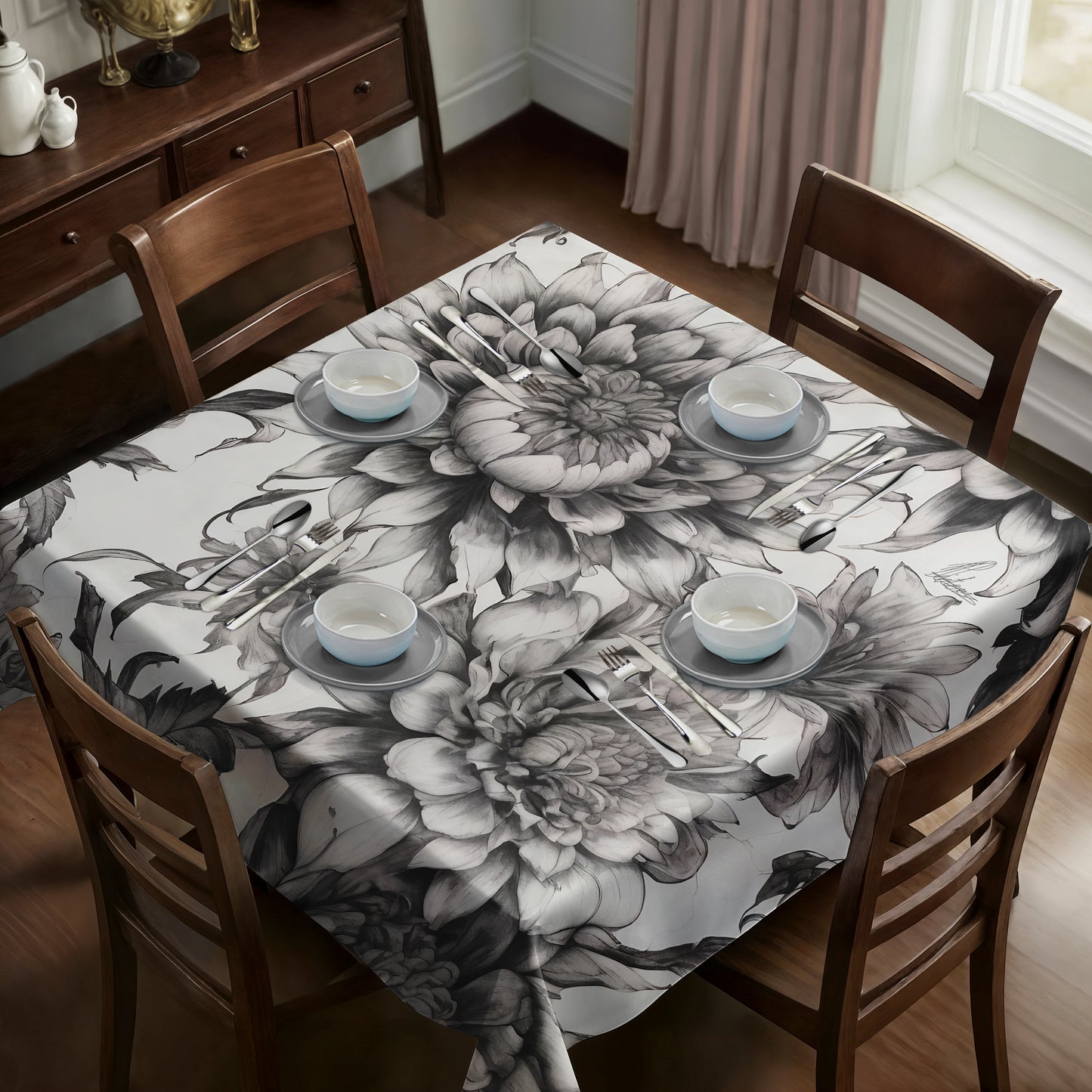 Shadow Flowers Square Tablecloth By Nathan Pieterse