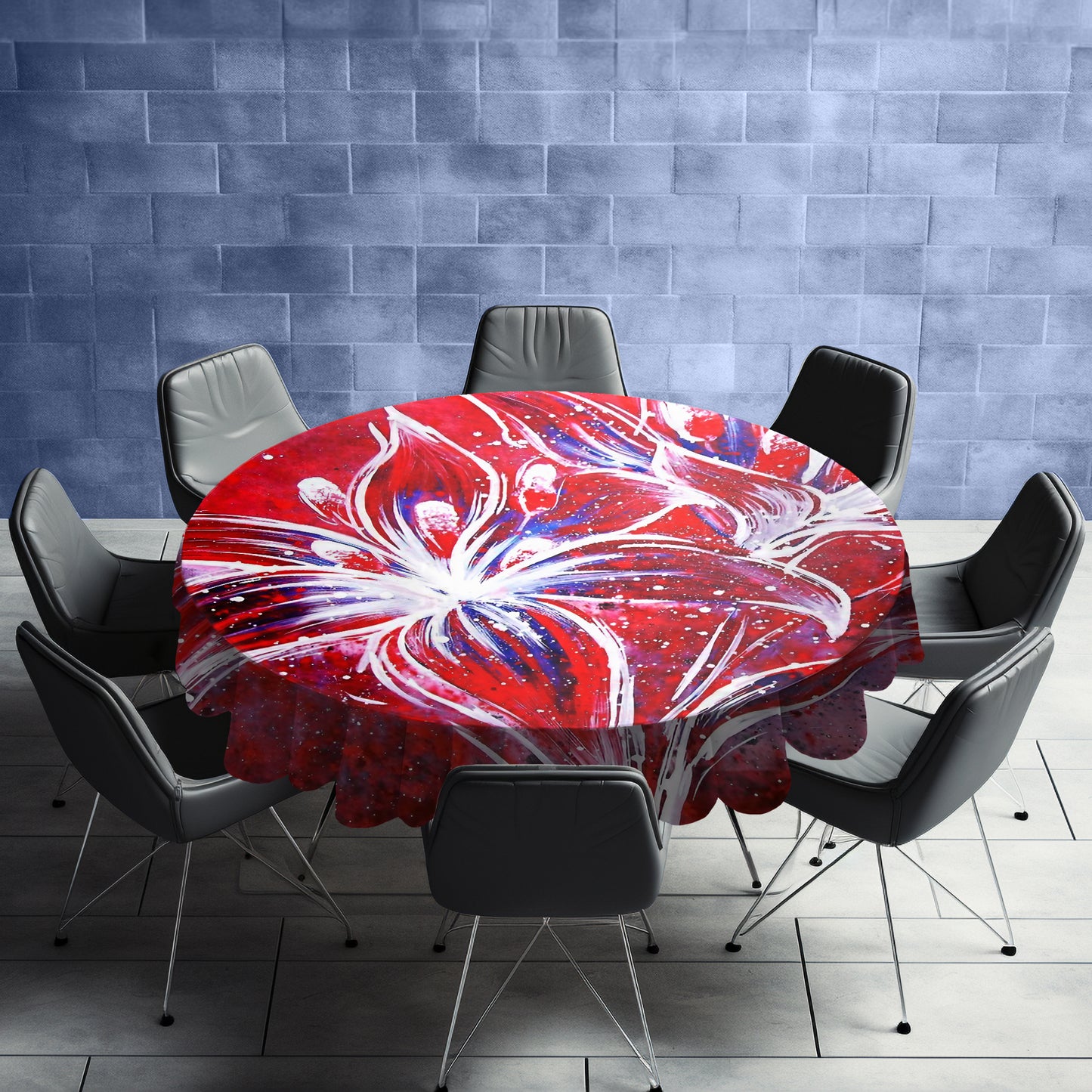 Shadow of White on Red Round Tablecloth