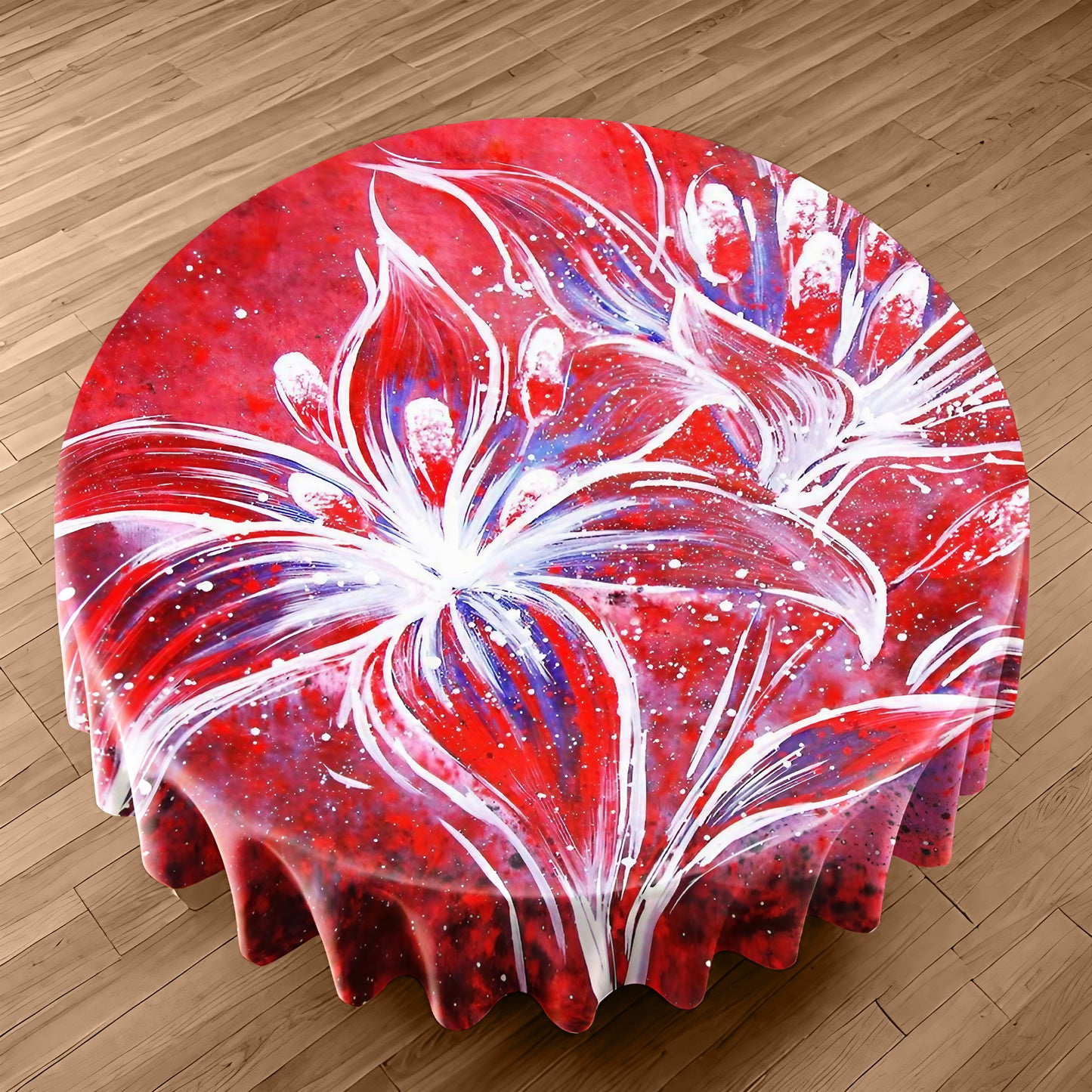Shadow of White on Red Round Tablecloth