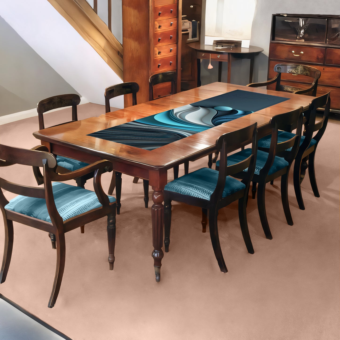 Shapes of Aqua Waves 160cm Table Runner