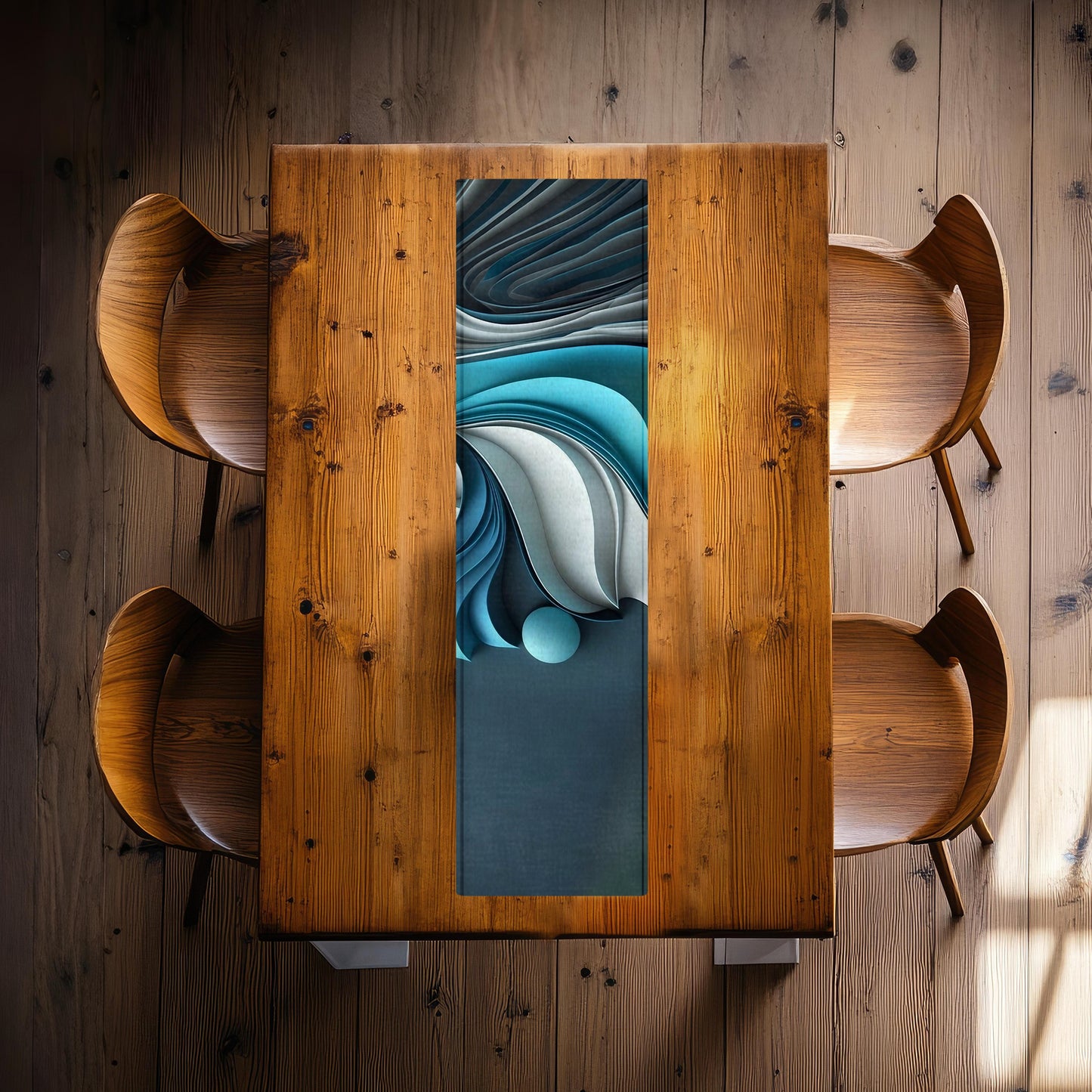Shapes of Aqua Waves 160cm Table Runner