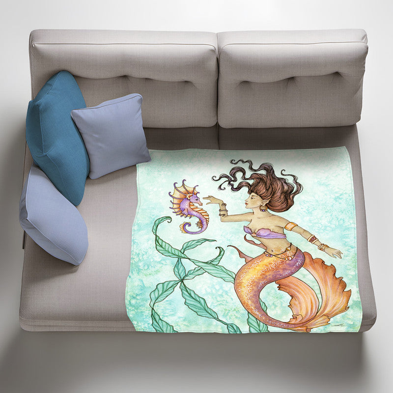 Shy seahorse Light weightFleece Blanket By Amy Brown