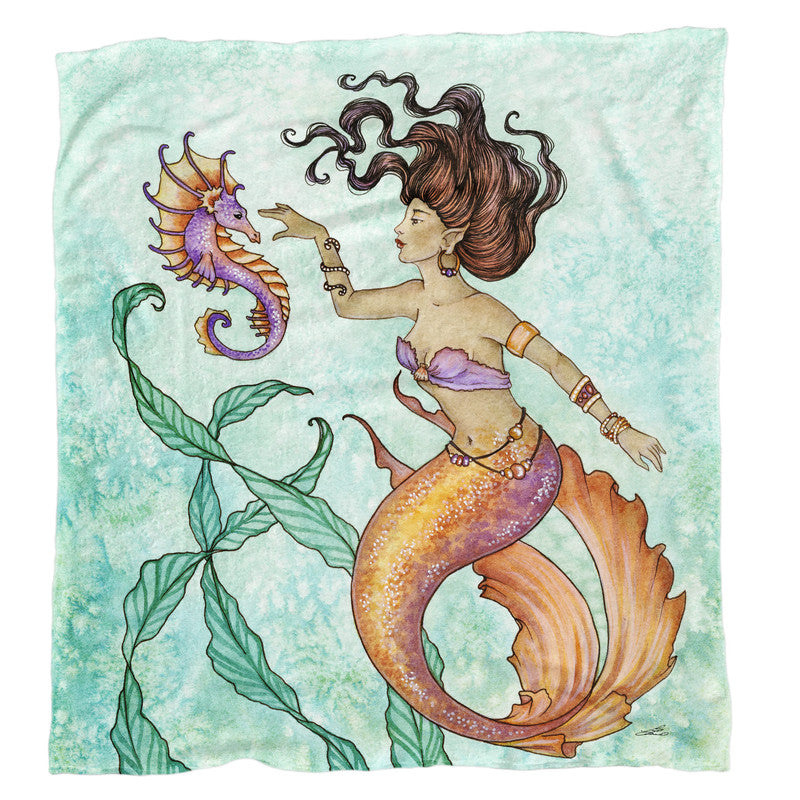 Shy seahorse Light weightFleece Blanket By Amy Brown