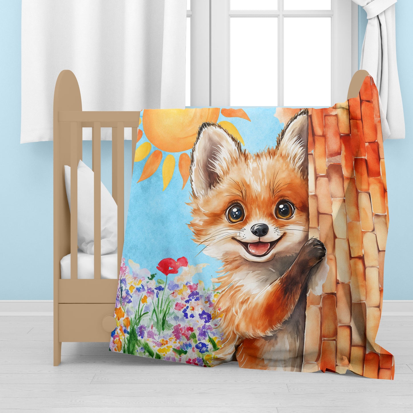 Shy Little Fox Baby Fleece Blanket