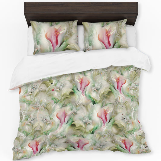 Shy Petals on Green Duvet Cover Set
