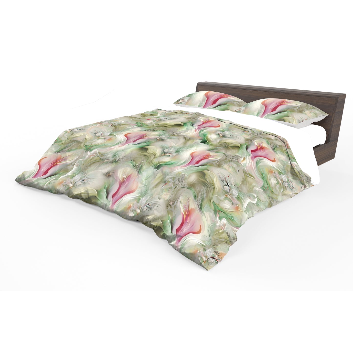 Shy Petals on Green Duvet Cover Set