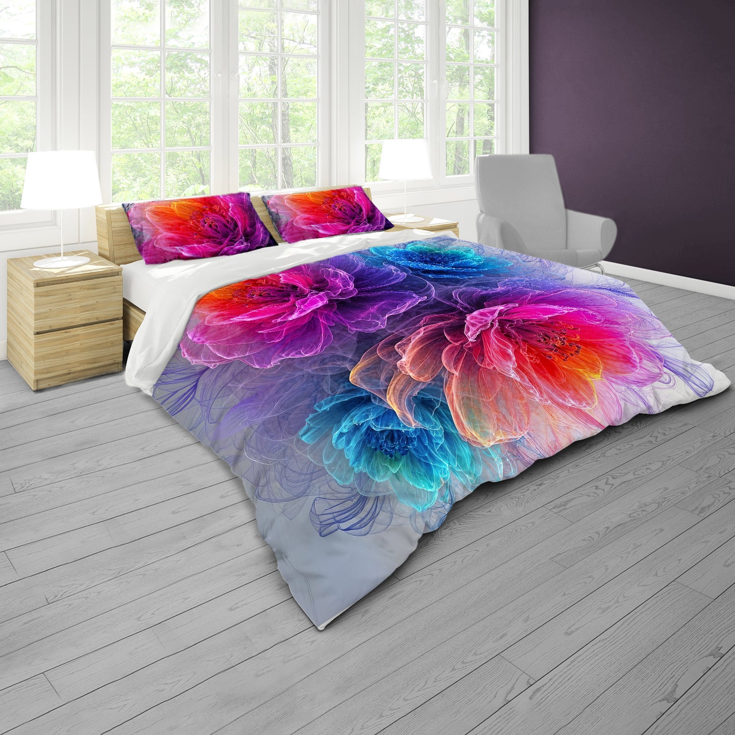 Silk Floral Duvet Cover Set