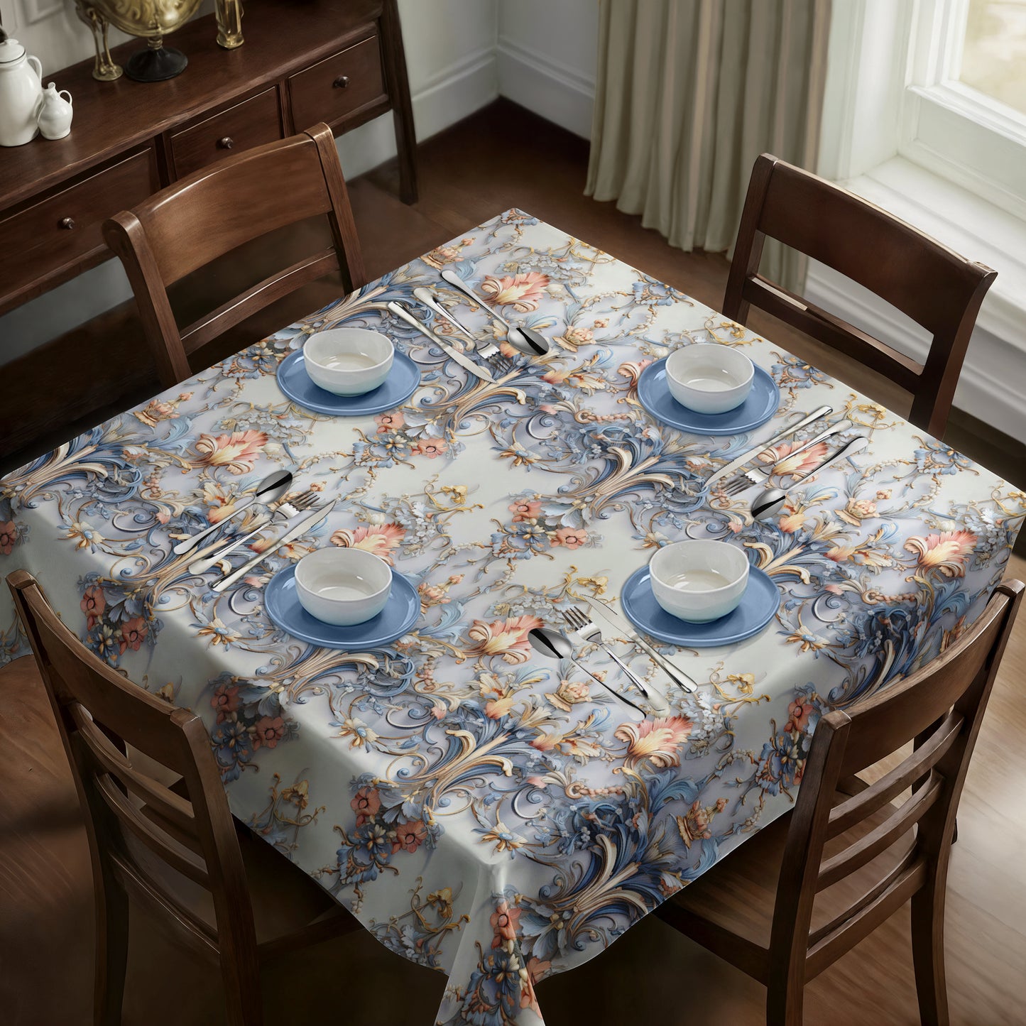 Silver Blue Square Tablecloth