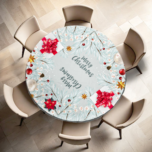 Silver Christmas Round Tablecloth