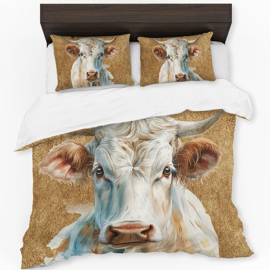 Silver Horn Cow Duvet Cover Set by Mark van Vuuren