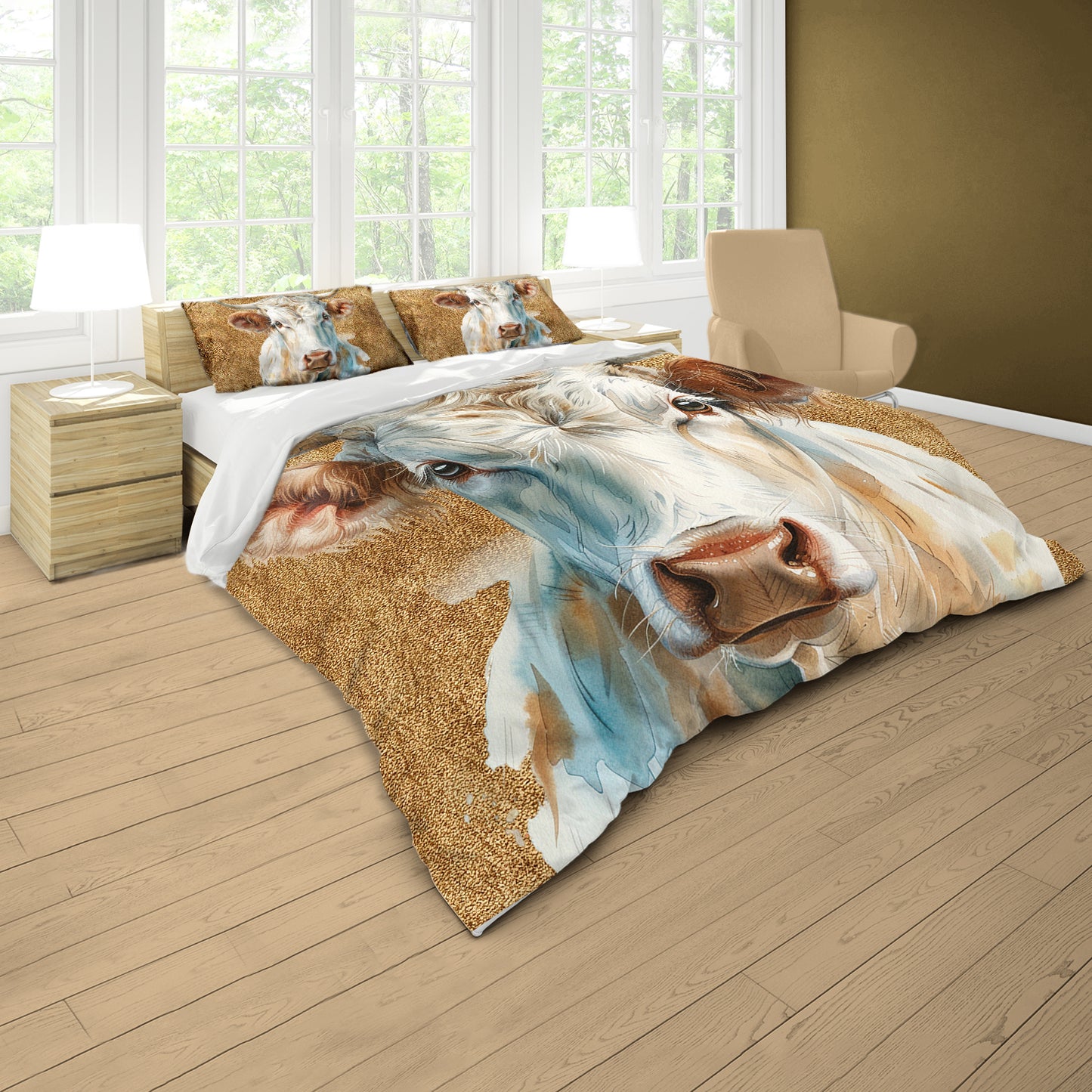 Silver Horn Cow Duvet Cover Set by Mark van Vuuren
