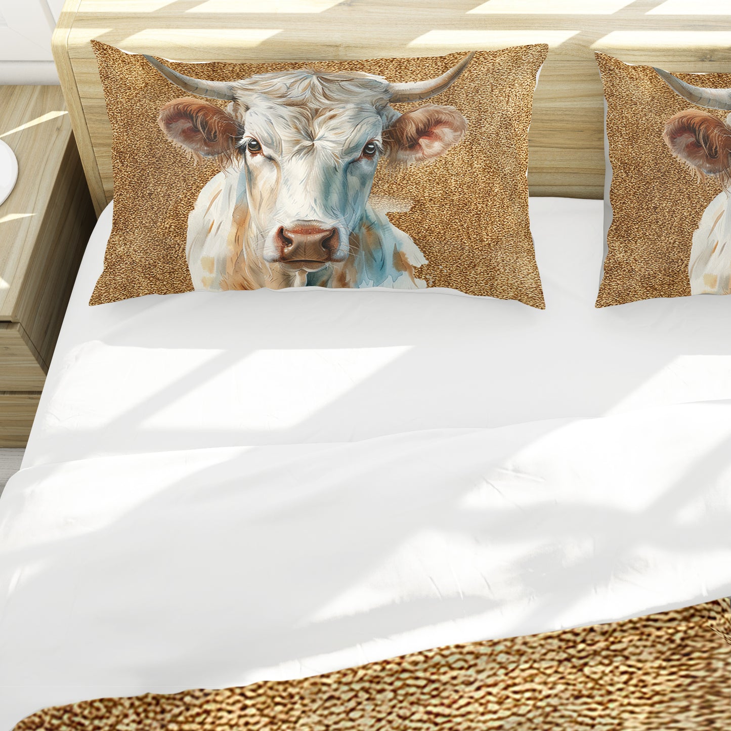 Silver Horn Cow Duvet Cover Set by Mark van Vuuren