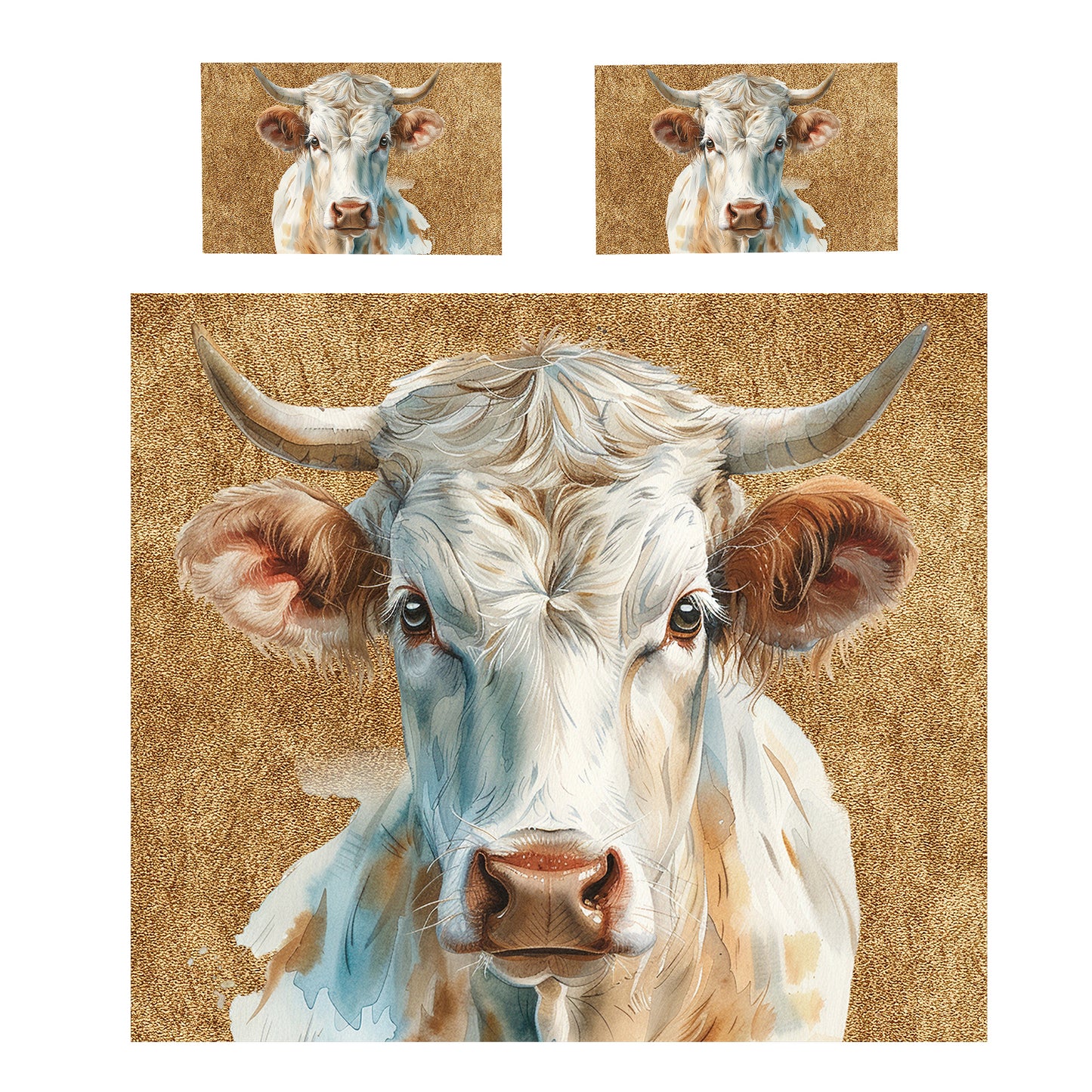 Silver Horn Cow Duvet Cover Set by Mark van Vuuren