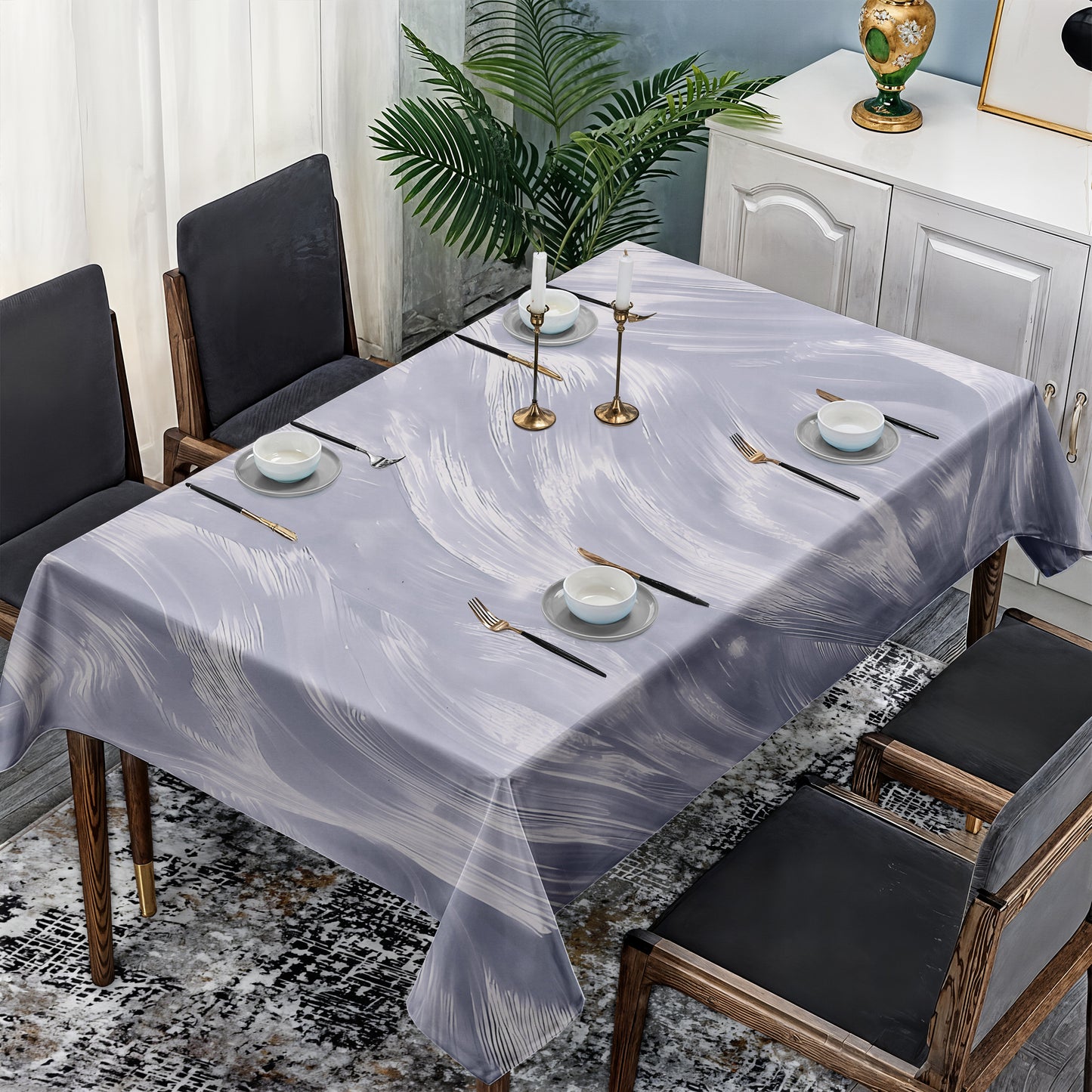 Silver Silk Rectangle Tablecloth