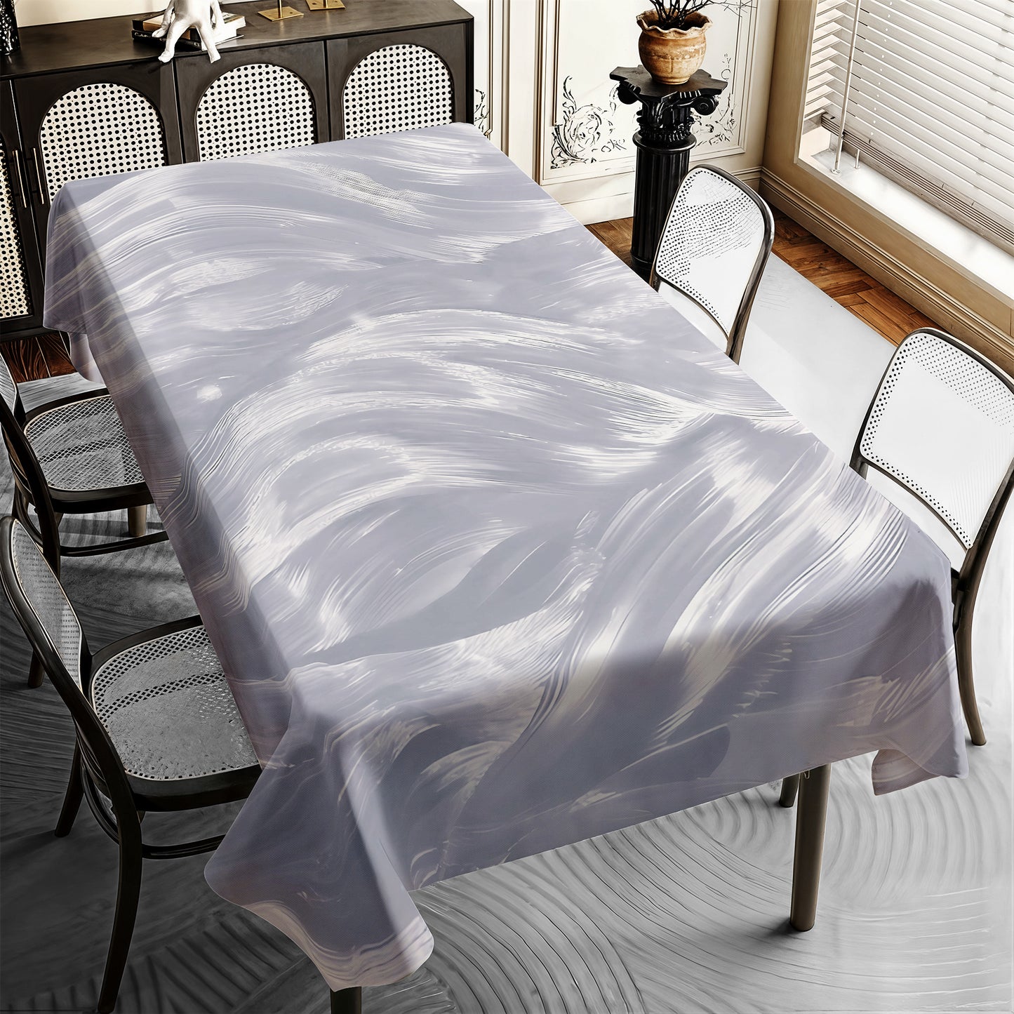 Silver Silk Rectangle Tablecloth