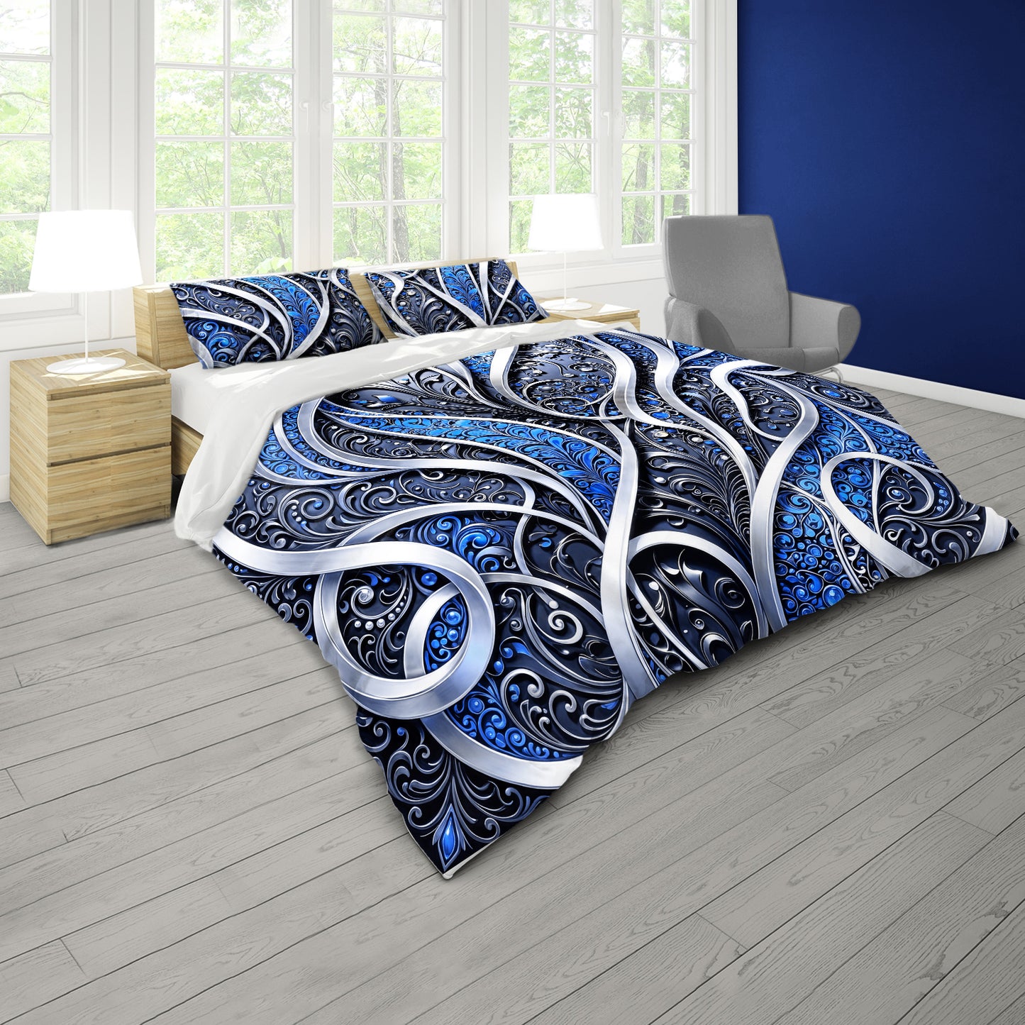 Silver & Sapphire Duvet Cover Set