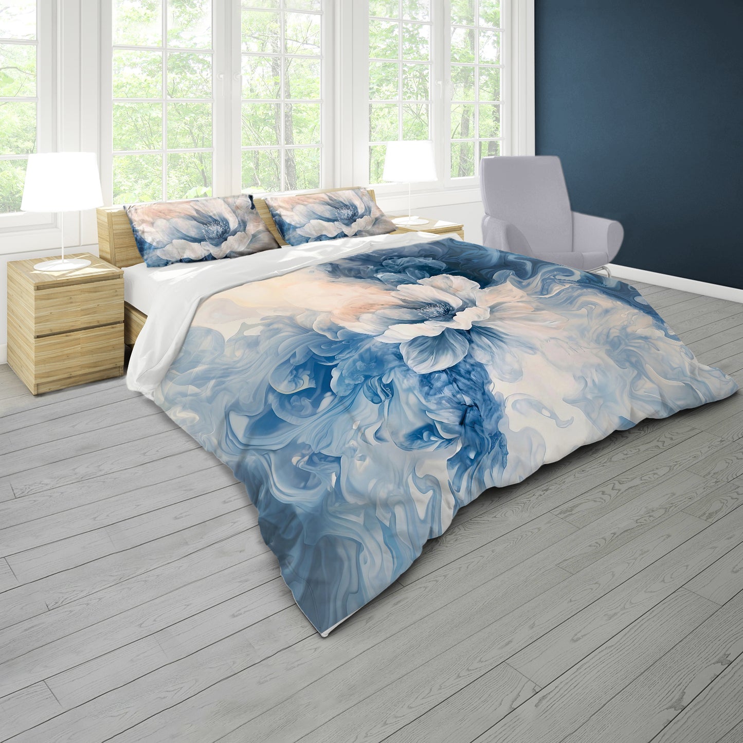 Single Peony in Blue Duvet Cover Set