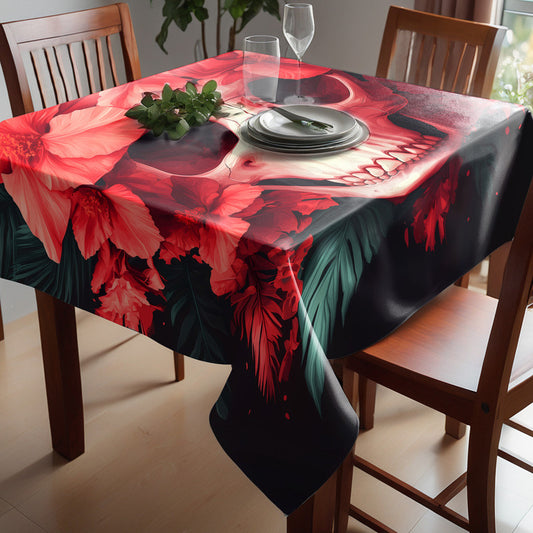 Skull Orchids Halloween Square Tablecloth by Wikus Schalkwyk