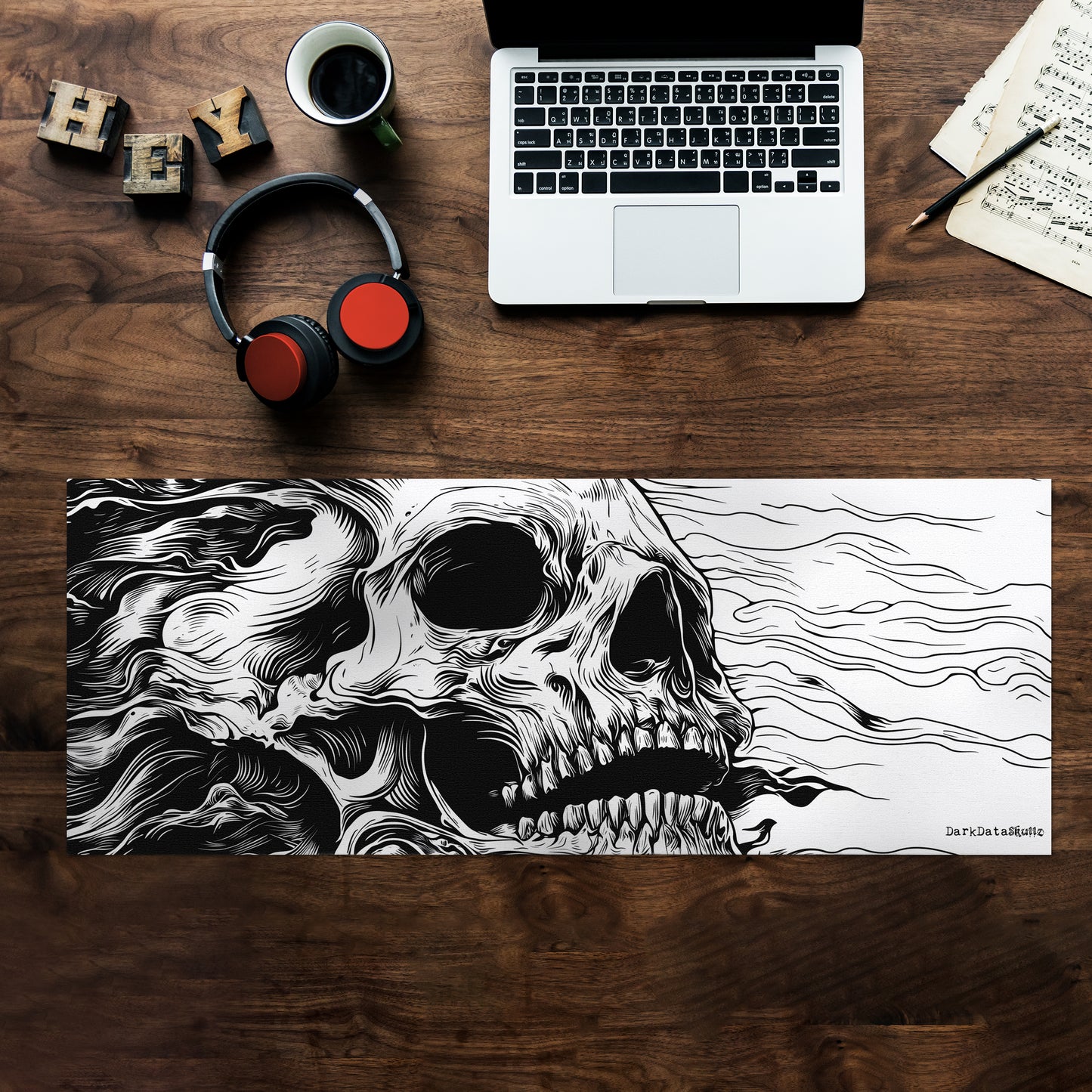 Skull Drawing Large Desk Pad by Wikus Schalkwyk