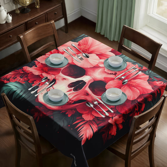 Skull Orchids Halloween Square Tablecloth by Wikus Schalkwyk