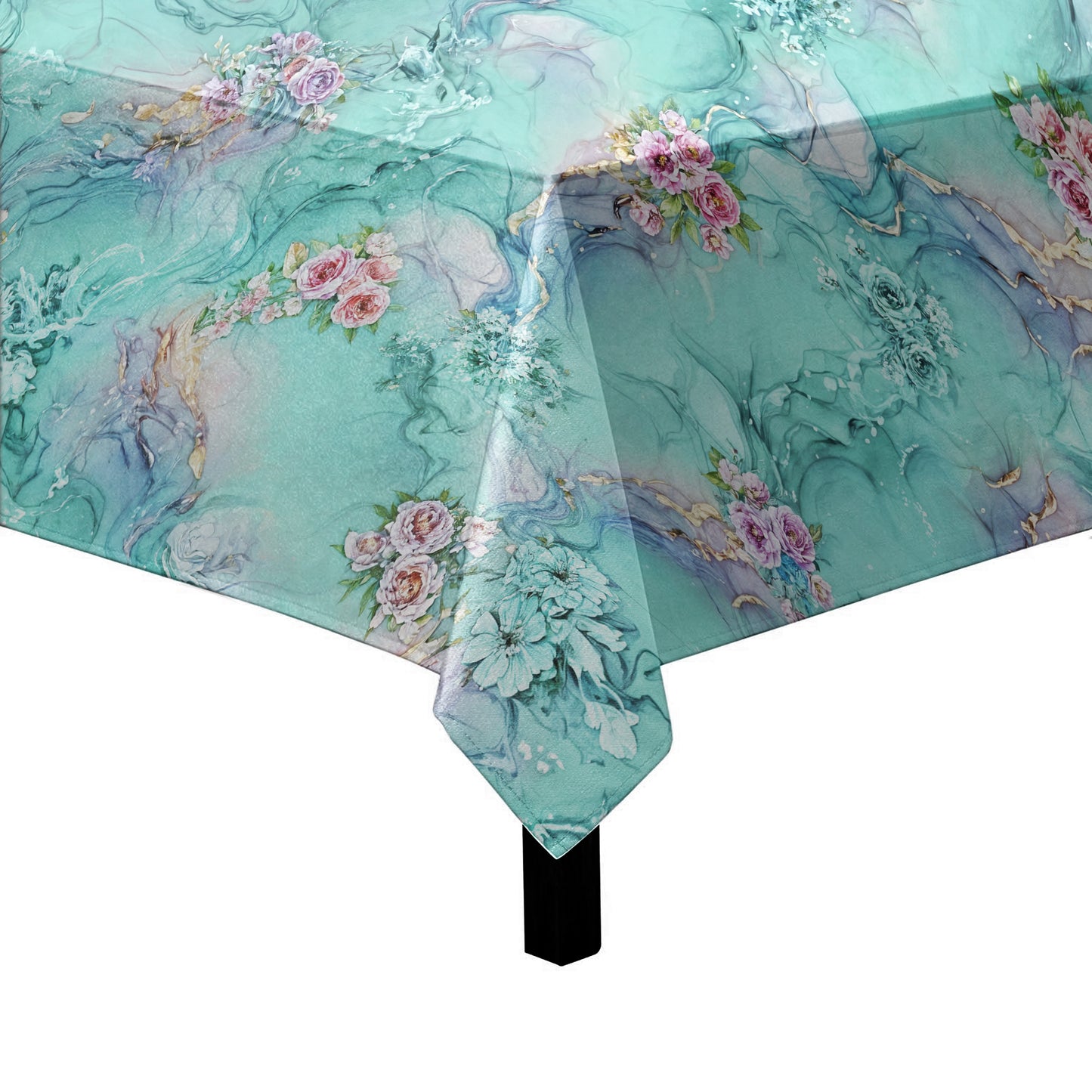 Small Bouquets in Green Square Tablecloth