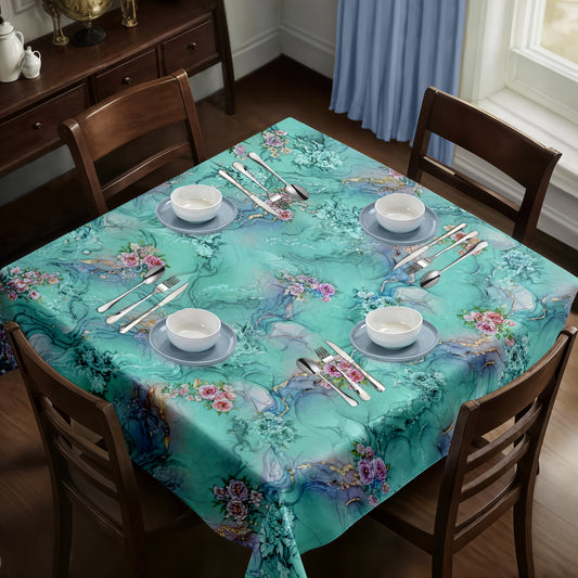 Small Bouquets in Green Square Tablecloth